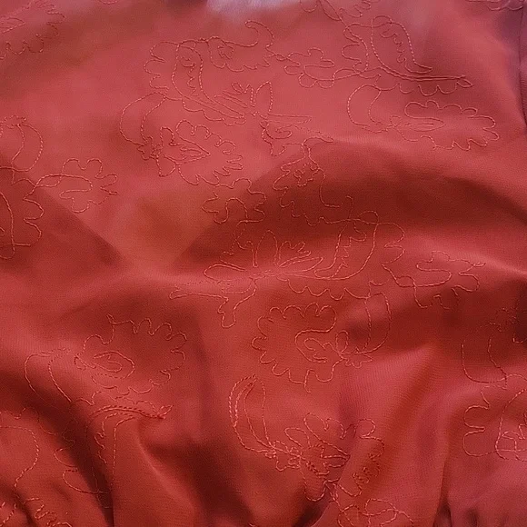 (A) V neck peplum top, red 2000s style blouse, with v neckline and embroidery - Picture 5 of 5